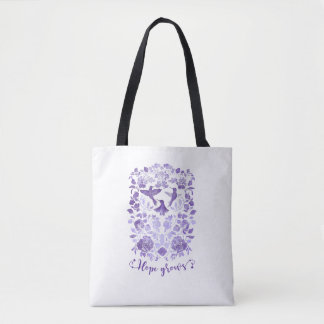 Hoop Groeit - Lavendel Linocut Bird Inspirerend Tote Bag