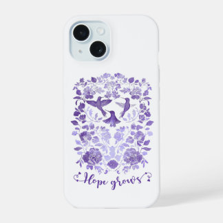 Hoop groeit – Lavendel Linocut Vogel Inspirerend iPhone 15 Case