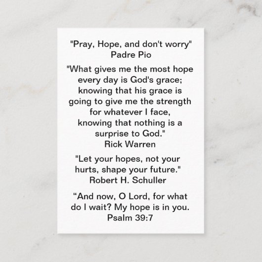 Hoop inspirerend quotes visitekaartje (Achterkant)