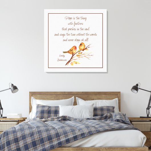Hoop is het ding met veren Inspirerend gedicht Canvas Afdruk (Insitu (Slaapkamer))