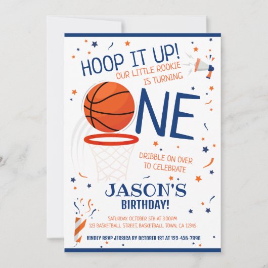 Hoop It Up Blue Rookie Basketbal 1e Verjaardag Kaart (Voorkant)