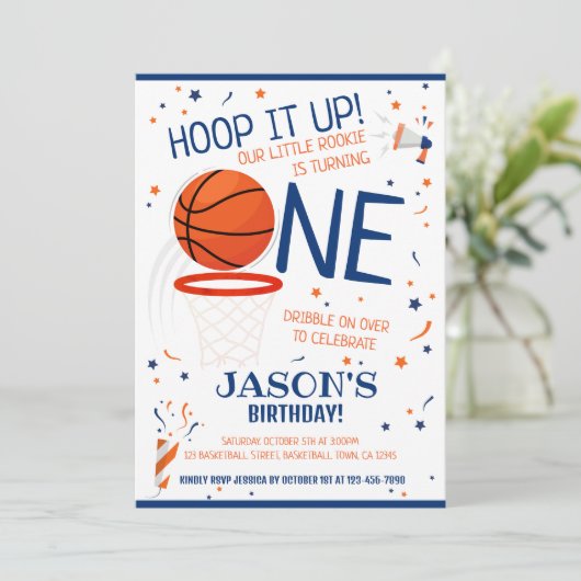 Hoop It Up Blue Rookie Basketbal 1e Verjaardag Kaart (Staand voorkant)