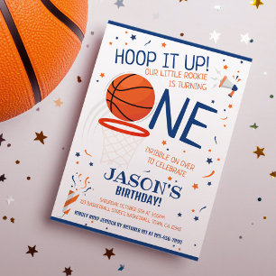 Hoop It Up Blue Rookie Basketbal 1e Verjaardag Kaart