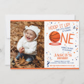 Hoop It Up Oranje Foto Basketbal 1e verjaardag Kaart (Voorkant)