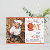 Hoop It Up Oranje Foto Basketbal 1e verjaardag Kaart (Staand voorkant)