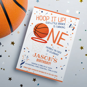 Hoop It Up Oranje Rookie Basketbal 1e Verjaardag Kaart