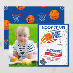 Hoop It Up Rookie Basketbal Foto 1e verjaardag Kaart