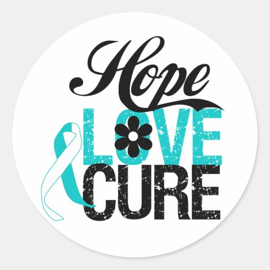 Hoop Liefde Cure CERVICALE KANKER Gifts Ronde Sticker (Voorkant)