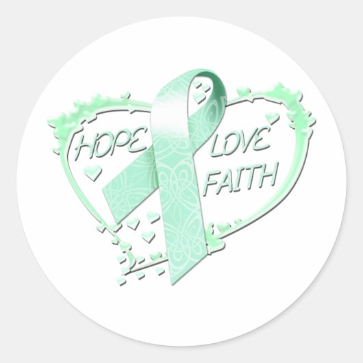 Hoop Liefde Geloof Hart (blauwgroen) Ronde Sticker (Voorkant)