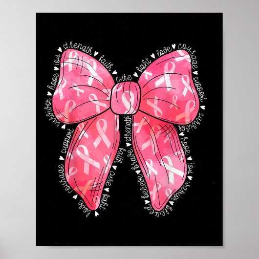 Hoop Liefde Steun Roze Coquette Bow Borstkanker Poster (Voorkant)