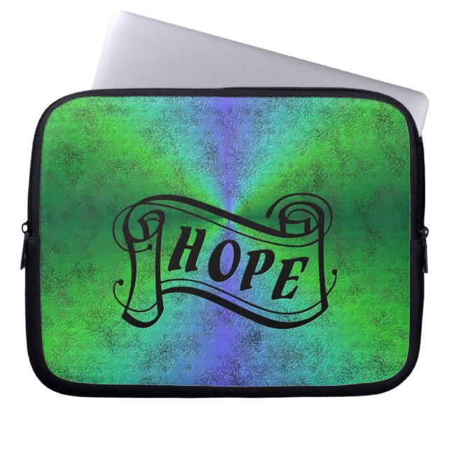 Hoop op blauwe groene regenboog in lederoptica laptop sleeve (Voorkant)