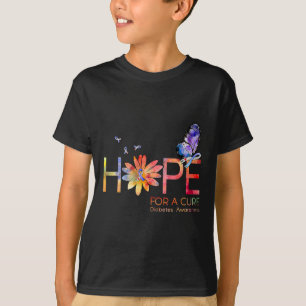 Hoop op een zuiver diabetes met bewustzijn vlinder t-shirt
