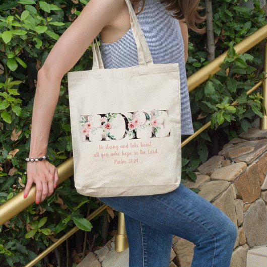 Hoop Psalmen 31:24 Waterverf Bijbelvers Canvas tas