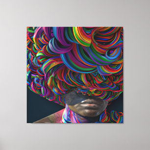 Hoop Regenboog Haar Zwart Melanine Afro Queen Crow Canvas Afdruk