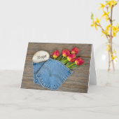 Hoop tulpen in blauw jekzak kaart (Gele Bloem)