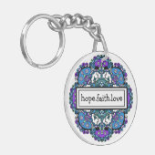 Hoop. Vertrouw. Liefde Paars en Blue Mandala Sleutelhanger (Voorkant Links)