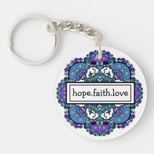 Hoop. Vertrouw. Liefde Paars en Blue Mandala Sleutelhanger (Voorkant)