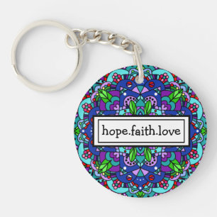 Hoop. Vertrouw. Love Paars and Blue Mandala Keycha Sleutelhanger