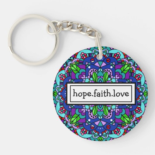 Hoop. Vertrouw. Love Paars and Blue Mandala Keycha Sleutelhanger (Voorkant)