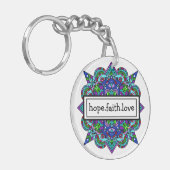 Hoop. Vertrouw. Love Paars and Blue Mandala Keycha Sleutelhanger (Voorkant Links)