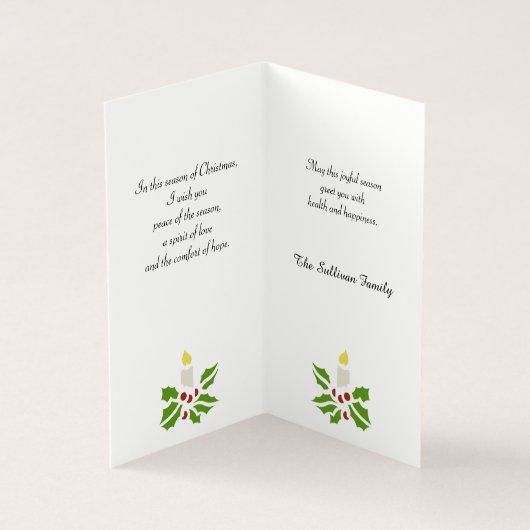 Hoop, Vrede, Liefde Minimalistische Holly en Kaars Kaart (Binnen)