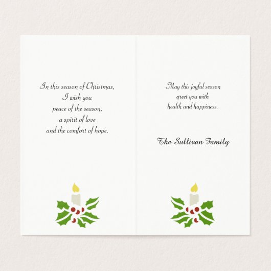 Hoop, Vrede, Liefde Minimalistische Holly en Kaars Kaart (Binnenkant ongevouwen)