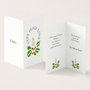 Hoop, Vrede, Liefde Minimalistische Holly en Kaars Kaart