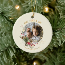 Hoop, Vrede, Vreugde Goud Rode Hulst Foto Aandenke Keramisch Ornament
