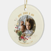 Hoop, Vrede, Vreugde Goud Rood Holly Foto Aandenke Keramisch Ornament (Links)