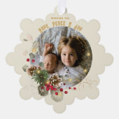 Hoop, Vrede, Vreugde Goud Rood Holly Foto Aandenke Ornament Kaart (Voorkant)