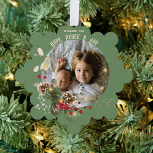 Hoop, Vrede, Vreugde Goud Rood Holly Foto Aandenke Ornament Kaart