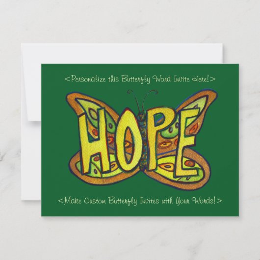Hoop Woord Kunst Vlinder Vleugels Aangepaste Uitno Kaart (Voorkant)