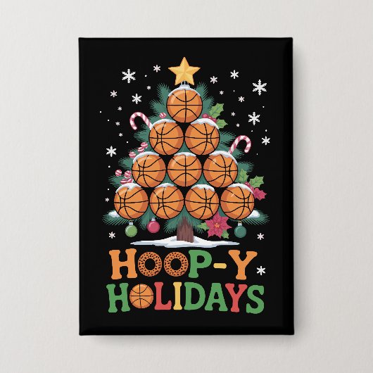 Hoop-y Holidays Basketball Christmas Holiday Sport Button (Voorkant)