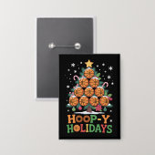 Hoop-y Holidays Basketball Christmas Holiday Sport Button (Voorkant / Achterkant)