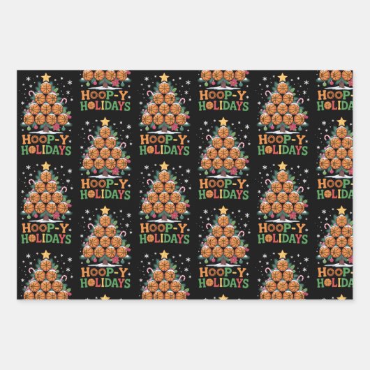 Hoop-y Holidays Basketball Christmas Holiday Sport Inpakpapier Vel (Voorkant)
