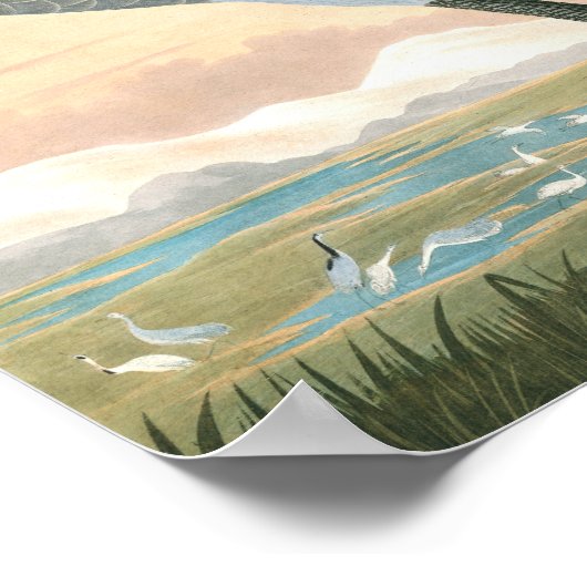 Hooping Crane van John James Audubon Poster (Hoek)