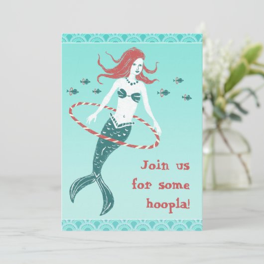 Hooping Mermaid Party Kaart (Staand voorkant)