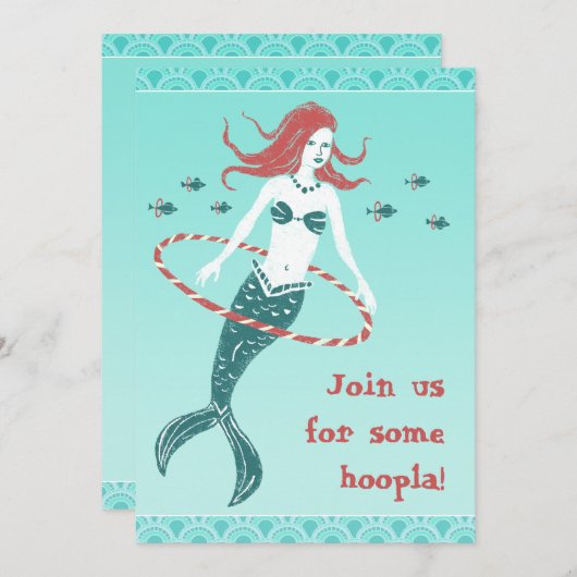 Hooping Mermaid Party Kaart (Voorkant / Achterkant)