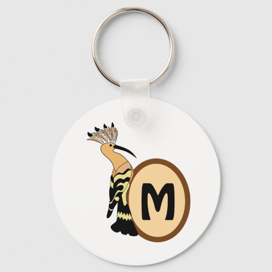 Hoopoe Whimsical Bird Monogram Sleutelhanger (Voorkant)