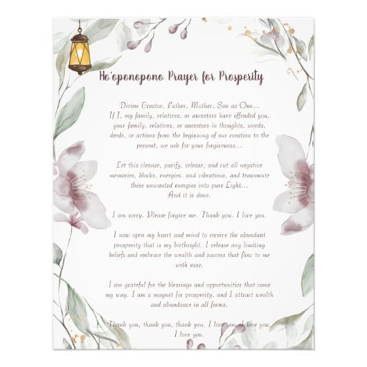 Ho'oponopono gebed voor welvaart foto afdruk (Voorkant)