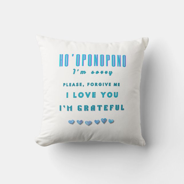 Ho'oponopono Healing Mantra – Lichtblauw Spirituee Kussen (Voorkant)