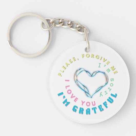 Ho'oponopono Healing Mantra – Lichtblauw Spirituee Sleutelhanger (Voorkant)