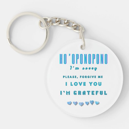 Ho'oponopono Healing Mantra – Lichtblauw Spirituee Sleutelhanger (Voorkant)