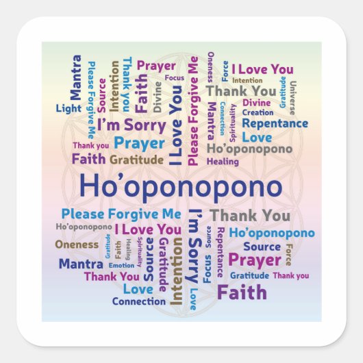 Ho'oponopono Word Cloud - Mantra - Self Love Vierkante Sticker (Voorkant)