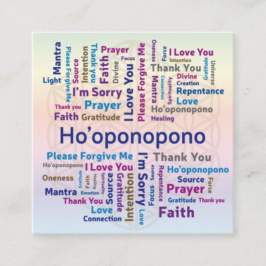 Ho'oponopono Word Cloud - Mantra - Self Love Vierkante Visitekaartje (Voorkant)