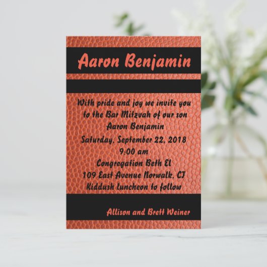 Hoops Bar Mitzvah Uitnodiging Sinaasappel (Staand voorkant)