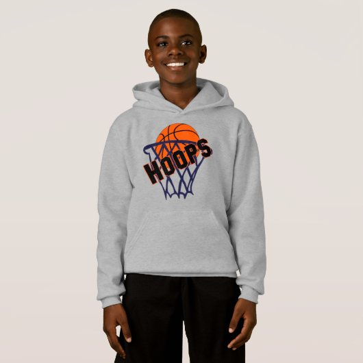 Hoops Basketball & Net Boys Hoodie (Voorkant volledig)