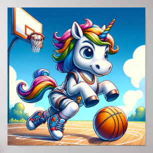 Hoops Dream: Regenboog Eenhoorn Basketbal Ster Poster