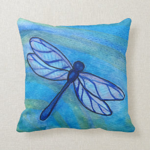 Hoopvolle blauwe dragonfly vreedzame Waterverf Kussen
