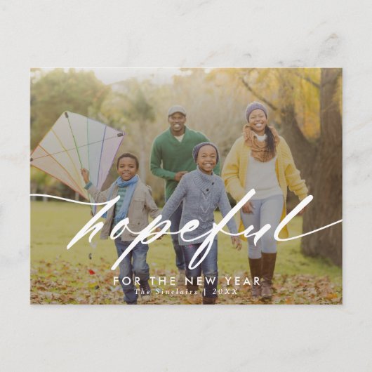 Hoopvolle Manuscript Bekleding Nieuwjaar Foto Feestdagenkaart (Voorkant)
